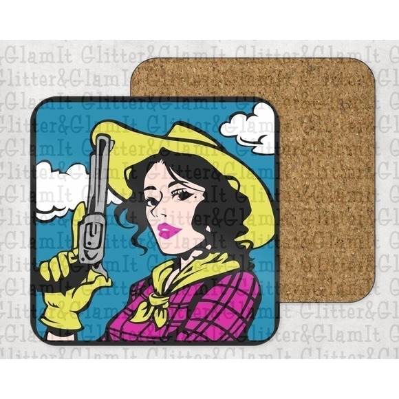 🌺 Retro Style Cowgirl Coaster Set - Picture 1 of 2